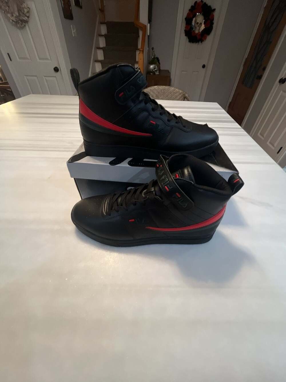 Fila Vulc 13 Repeat Logo Size 12 Black Red Men's High Top Sneakers